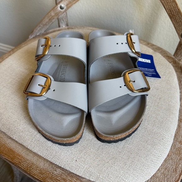 Birkenstock Arizona Big Buckle High Shine Sandals stone coin - Picture 5 of 8